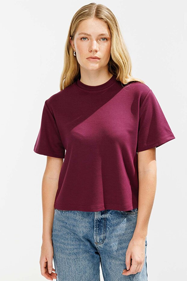 Pamuklu Basic Vişne Tshirt - 3