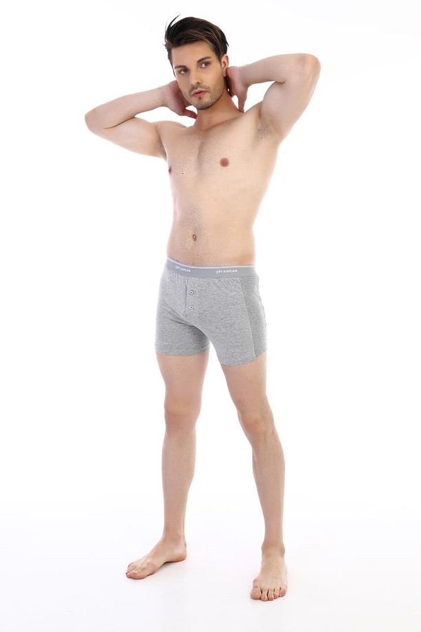 Erkek Elastanlı Biyeli Gri Melanj Boxer Şort 0880 - 2