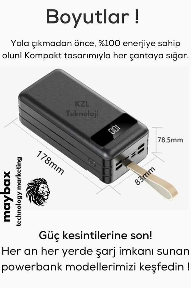 50.000 Mah Led Aydınlatmalı Taşıma Askı Hızlı Şarj Powerbank 4xUsb Micro,Lıghtnıng,Type-C Giriş - 8