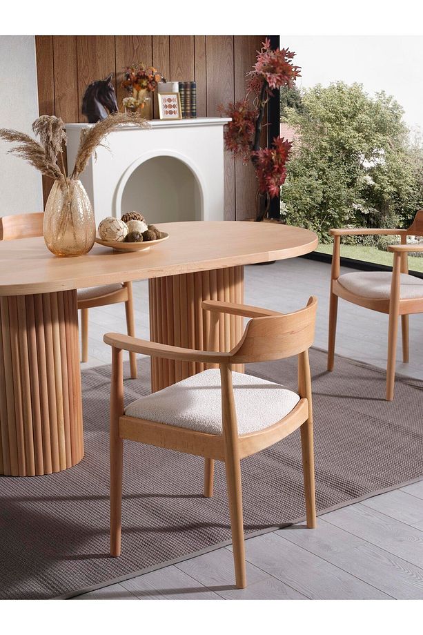 Lines Krem İskandinav Natural Ahşap Bohem Sandalye - 1