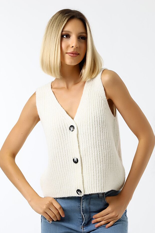 Women's 3-Button Knitwear Vest White