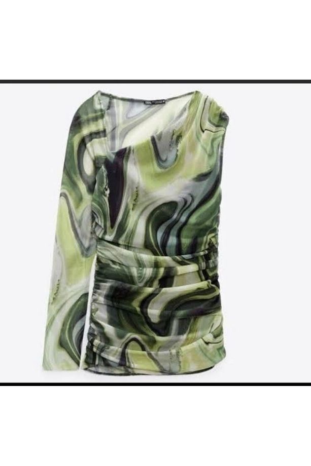 Allbucks Zara, Asimetrik Tek Kol Astarlı Desenli Bluz Abzr0035 - 2