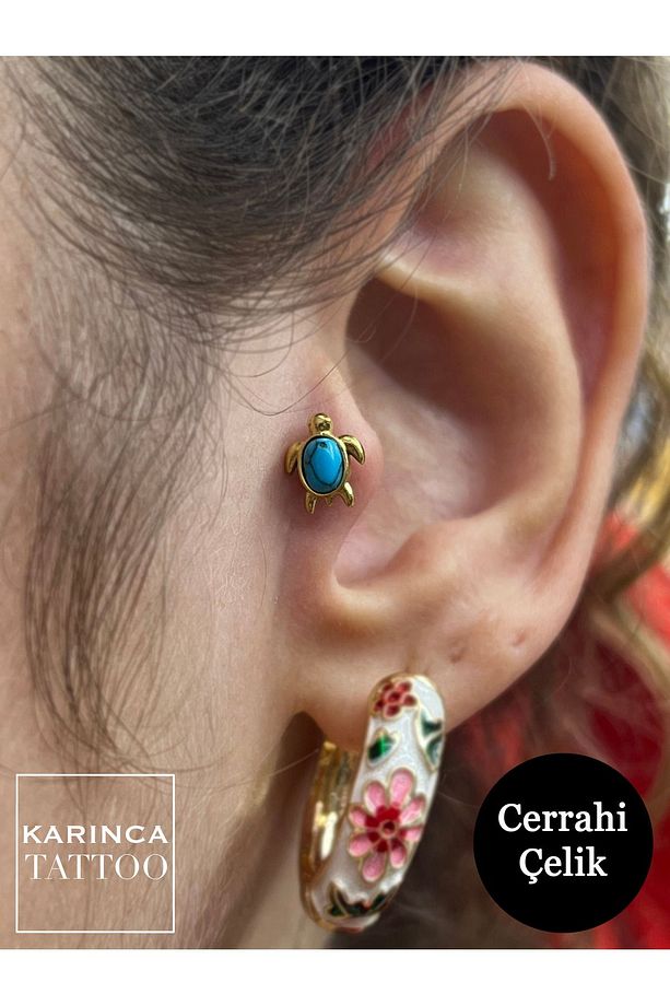 Kaplumbağa Deniz Mavi Tragus Piercing Conch Kulak Memesi Dudak Flat Kıkırdak Forward Helix Piercing - 2