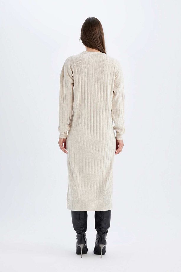 Regular Fit Yarım Balıkçı Yaka Basic Düz Uzun Kollu Triko Elbise W0986az24wn - 5