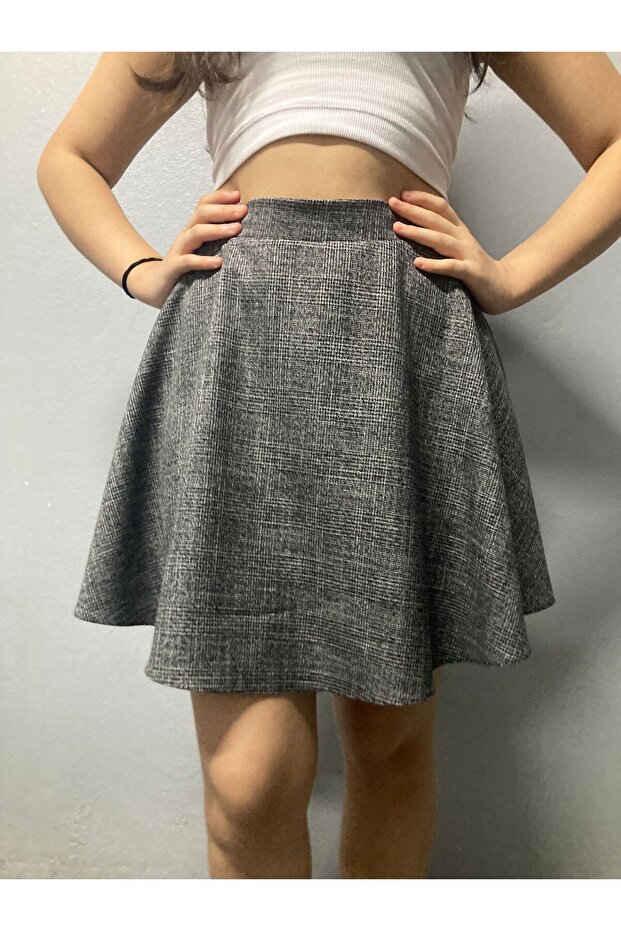 Gray Plaid Mini Straight Skirt for Kids