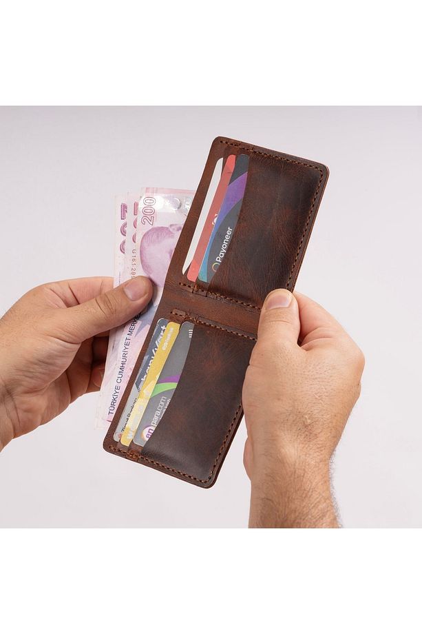 El Yapımı Hakiki Deri Cüzdan, Erkek Gerçek Deri Cüzdan, Kartlık ve Kağıt Para Bölmesi - 3
