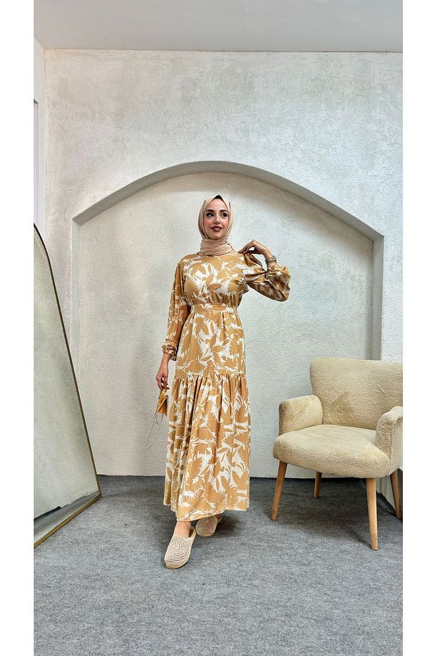 Yaprak Desen Elbise Tesettür - 2