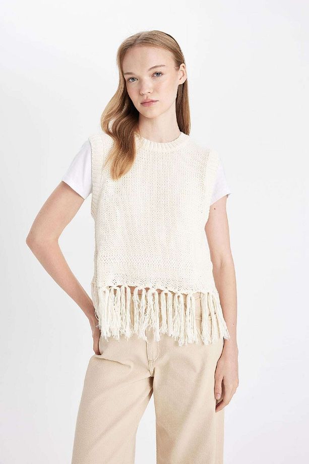 Coool Bisiklet Yaka Basic Düz Püsküllü Triko Süveter D5652ax24au - 7