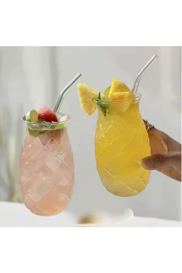 Ananas Desen Cam Soğuk Kahve ve Meşrubat Sunum Bardağı 2 Adet - 4