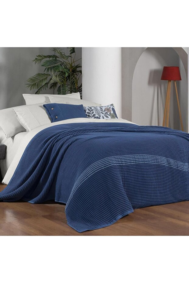 Polendia Mavi Tek Kişilik   Pamuk Yatak Örtüsü 160*200 cm - 1