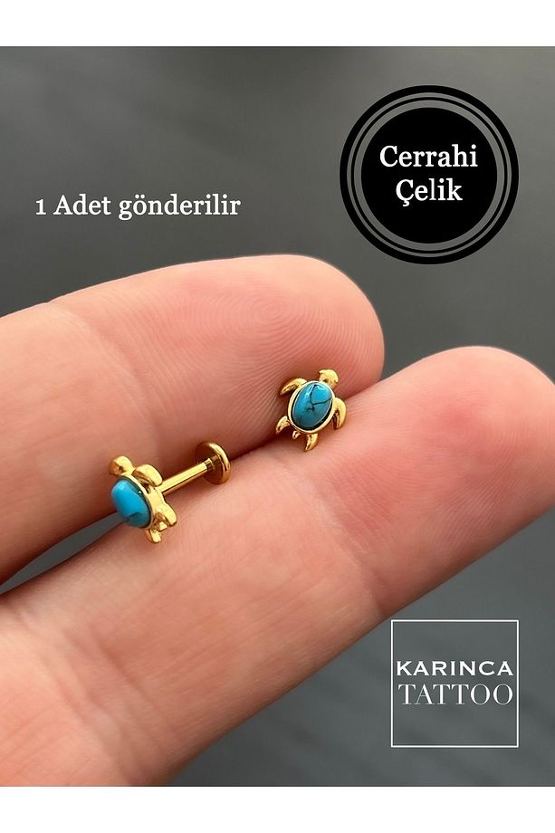 Kaplumbağa Deniz Mavi Tragus Piercing Conch Kulak Memesi Dudak Flat Kıkırdak Forward Helix Piercing - 3