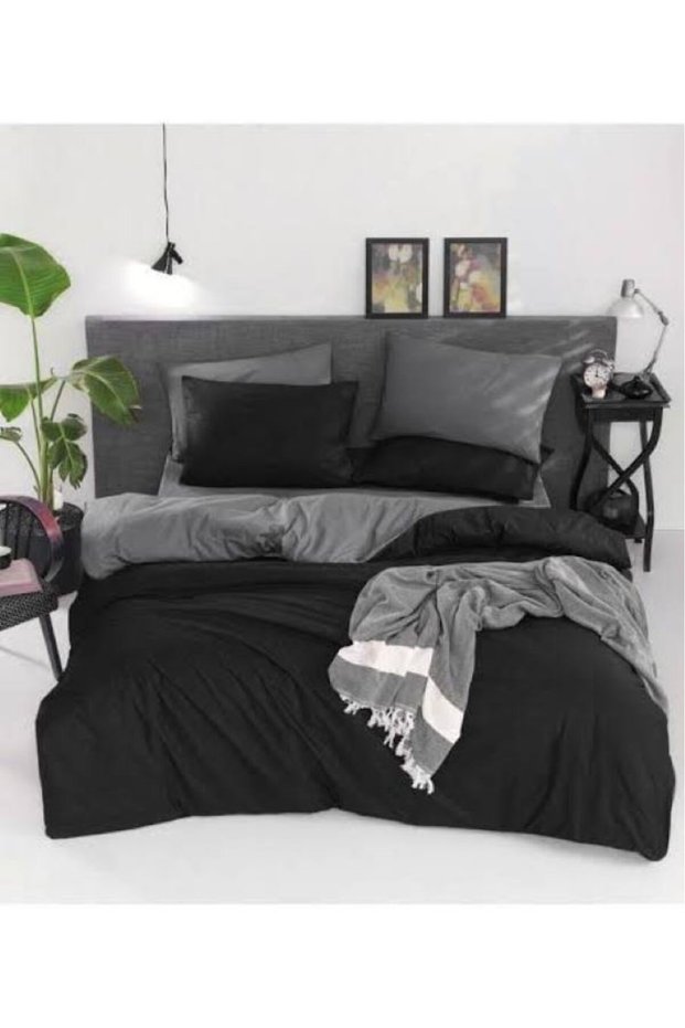 U Ykulife One Person Fitted Sheet Gray Black Duvet Cover Set