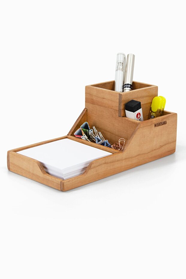 Prokit Multi-Purpose Organizer - Pen Holder, Note Paper Box, Paper Clip Holder in One - Model 6 - Cherry