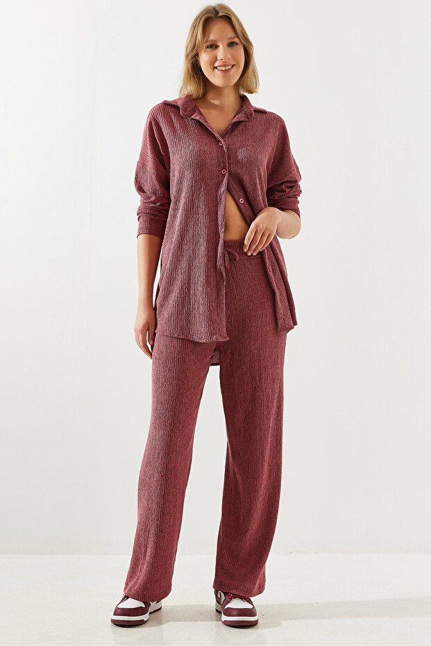 Women's Dusty Rose Wrinkled Fabric Top and Bottom Set 60251812