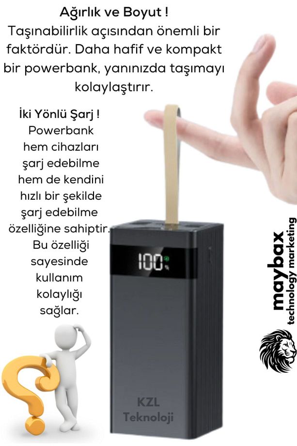 50.000 Mah Led Aydınlatmalı Taşıma Askı Hızlı Şarj Powerbank 4xUsb Micro,Lıghtnıng,Type-C Giriş - 7