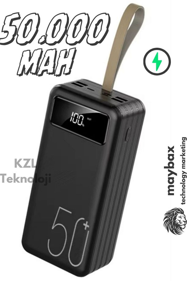 50.000 Mah Led Aydınlatmalı Taşıma Askı Hızlı Şarj Powerbank 4xUsb Micro,Lıghtnıng,Type-C Giriş - 1