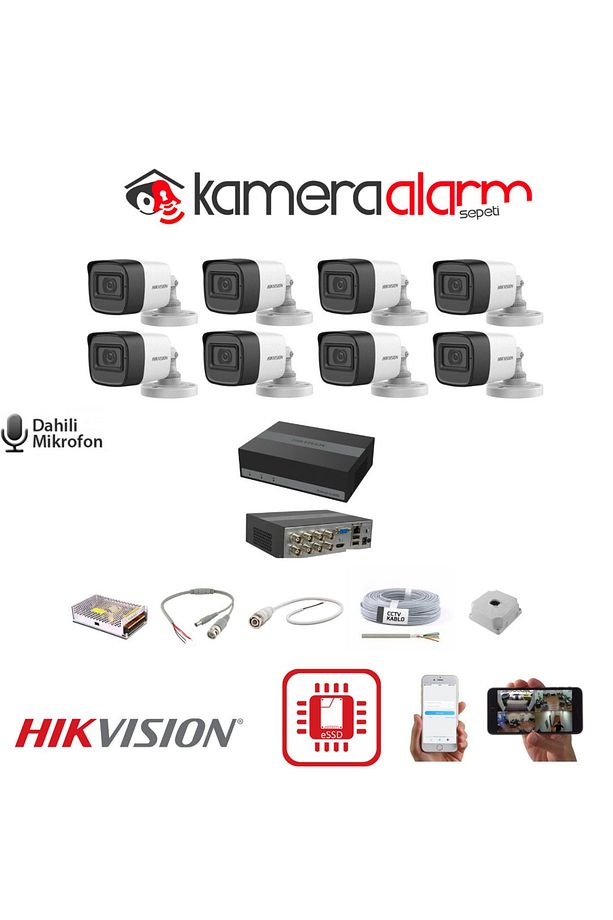 8 Kameralı Mikrofonlu Güvenlik Kamerası Seti - Uzaktan Izleme - 1tb E-ssd - 1