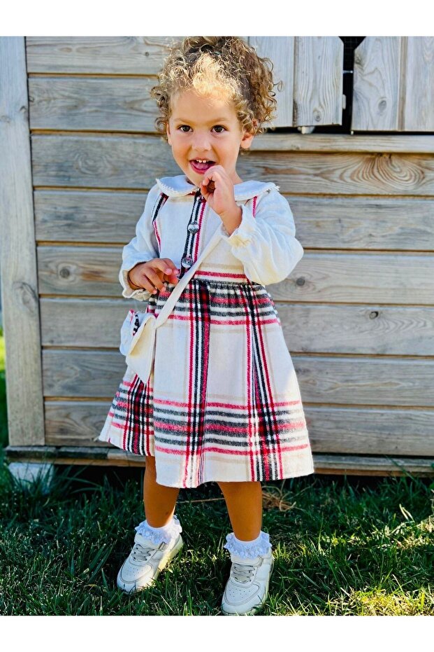 Bebe Yaka Ekose Elbise - 2