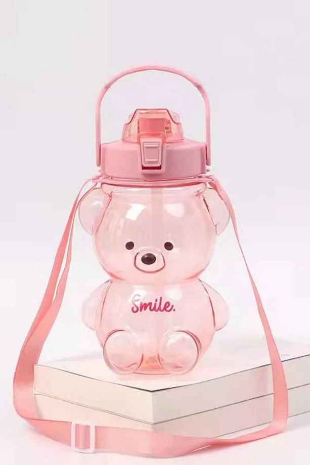 Ayıcık Su Matarası PEMBE Ayıcıklı Suluk Figürlü Su Şişesi Ayıcık Matara 1000ml - 3