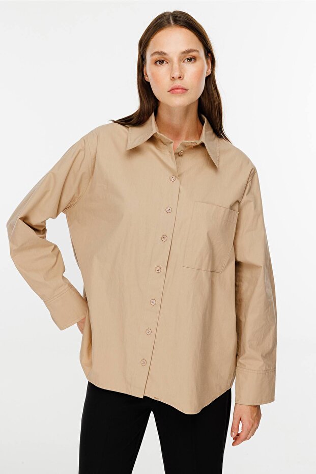 Premıum Oversıze Basic Poplin Taş Gömlek - 1
