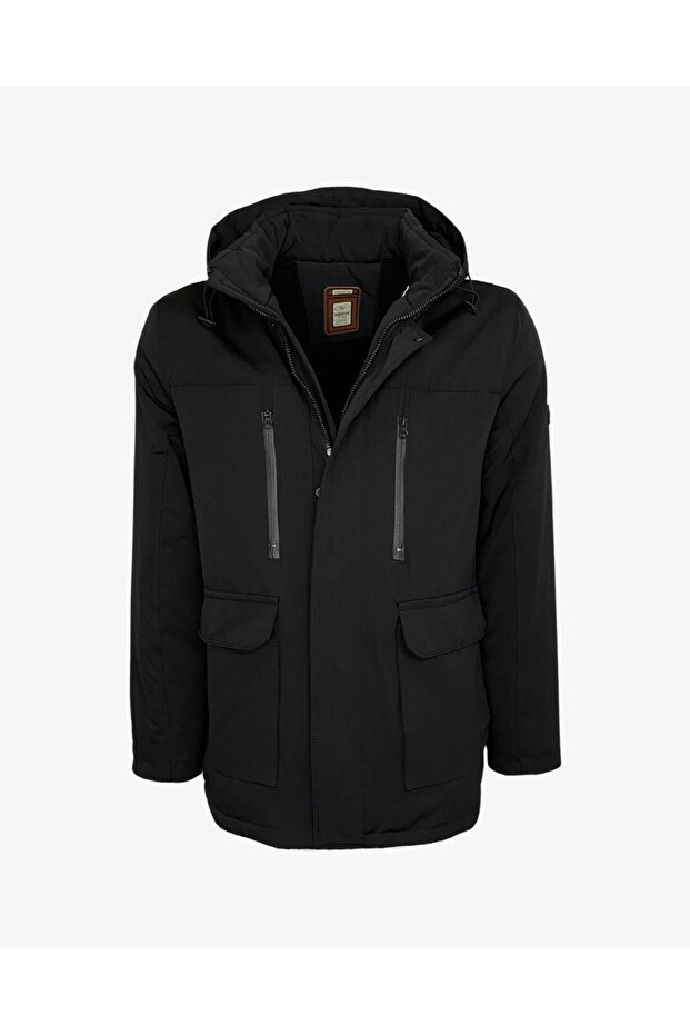 Erkek Siyah Kapüşonlu Parka - 2