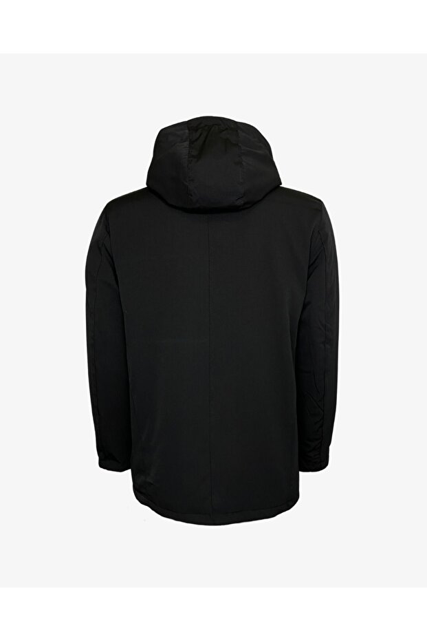 Erkek Siyah Kapüşonlu Parka - 4