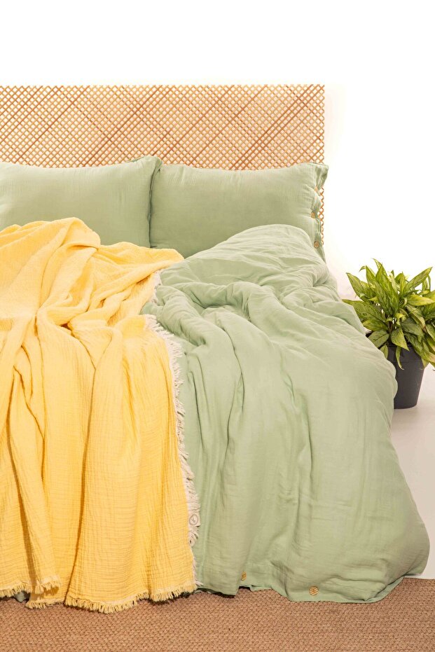 Cloudy Mood 2 Layer Muslin Double Duvet Cover Set | Duvet Cover, Pillowcase, Flat Sheet |