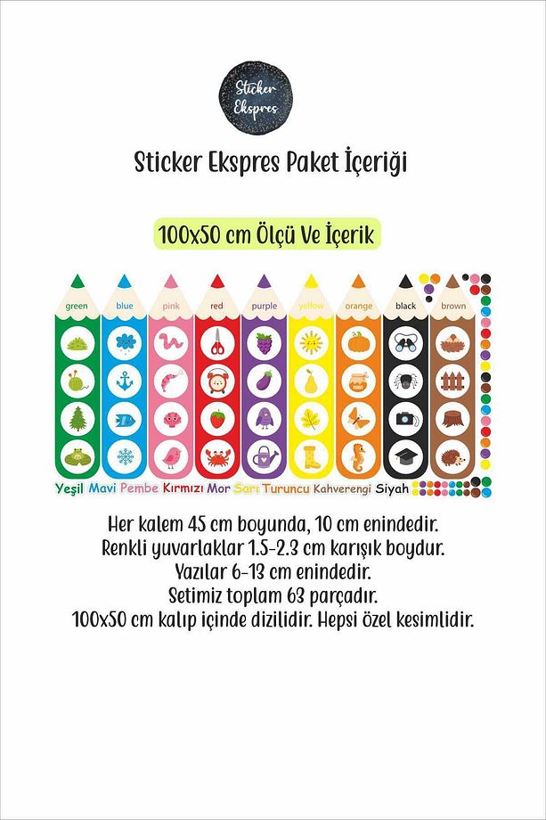 Renkleri Öğreniyorum Anaokulu Kreş Okul Çocuk Odası Duvar Kapı Cam Sticker Seti - 4