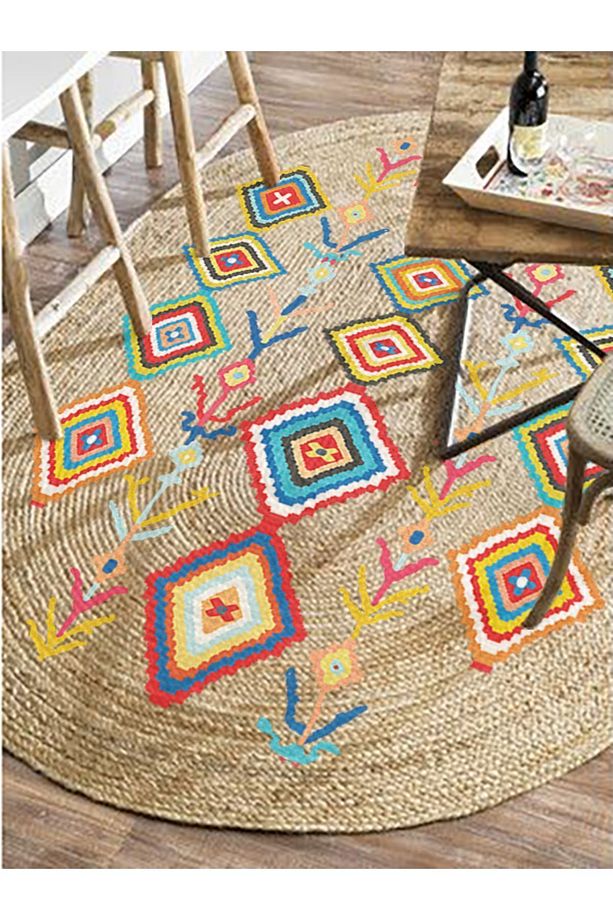 Boho 976 Jüt Hasır Etnik Desenli Oval Jüt Örme Doğal Hasır Natural Oval Halı - 4