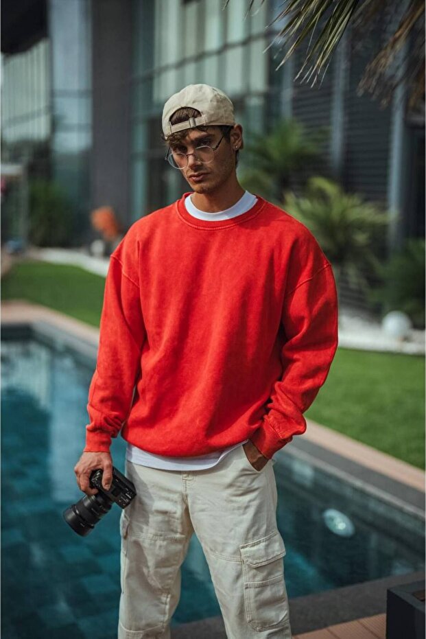 Kar Yıkamalı Oversize Unisex Sweatshirt - 1