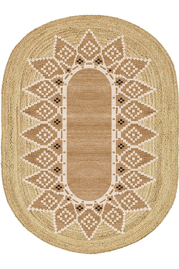 Boho 980 Jüt Hasır Etnik Desenli Oval Jüt Örme Doğal Hasır Natural Oval Halı - 1