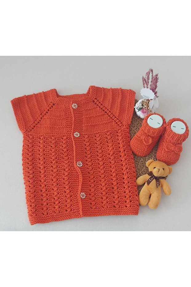 Organic Cotton Baby Vest and Booties - Brick Color Double Set