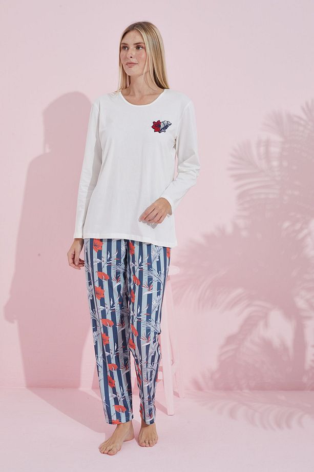 ekru çokrenkli Pamuklu Örme Pijama Takım 24240181 - 2