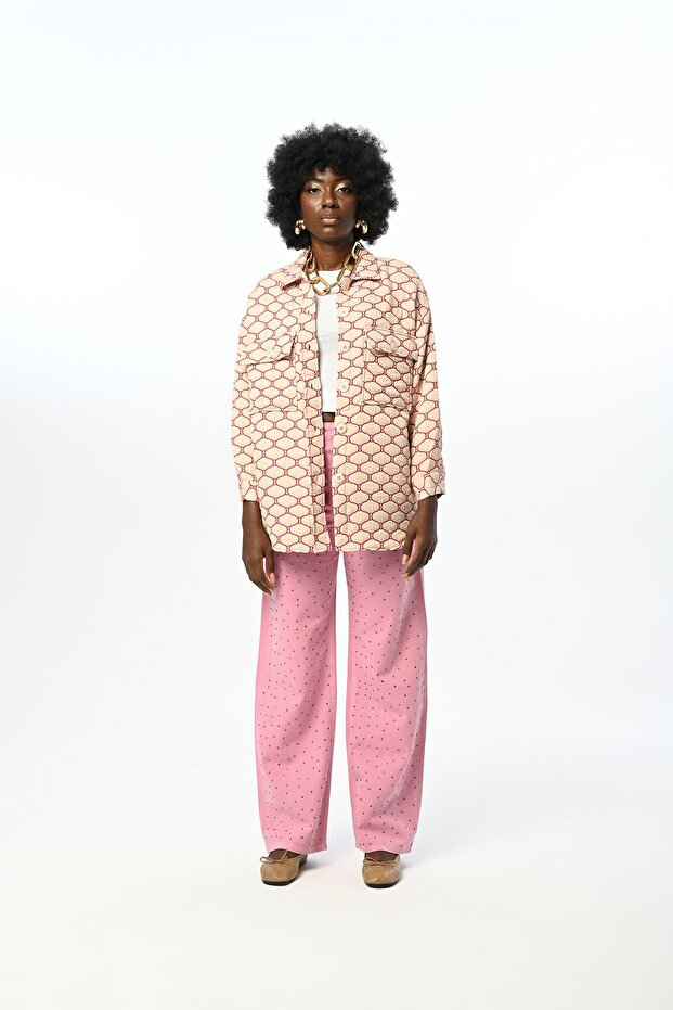 Double Pocket Oversize Model Patterned Jacket Shirt - 4