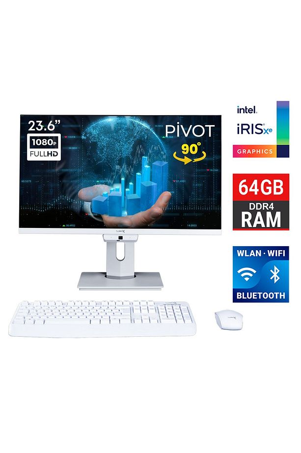 TAxPro6 i7 1265U 64GB DDR4 Ram 2TB SSD 23.6 inç FHD Pivot BT Webcam WiFi All in One PC - 1