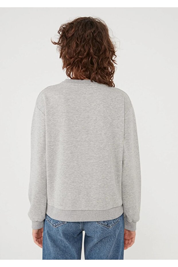 Bisiklet Yaka Gri Basic Sweatshirt 1611770-34686 - 4