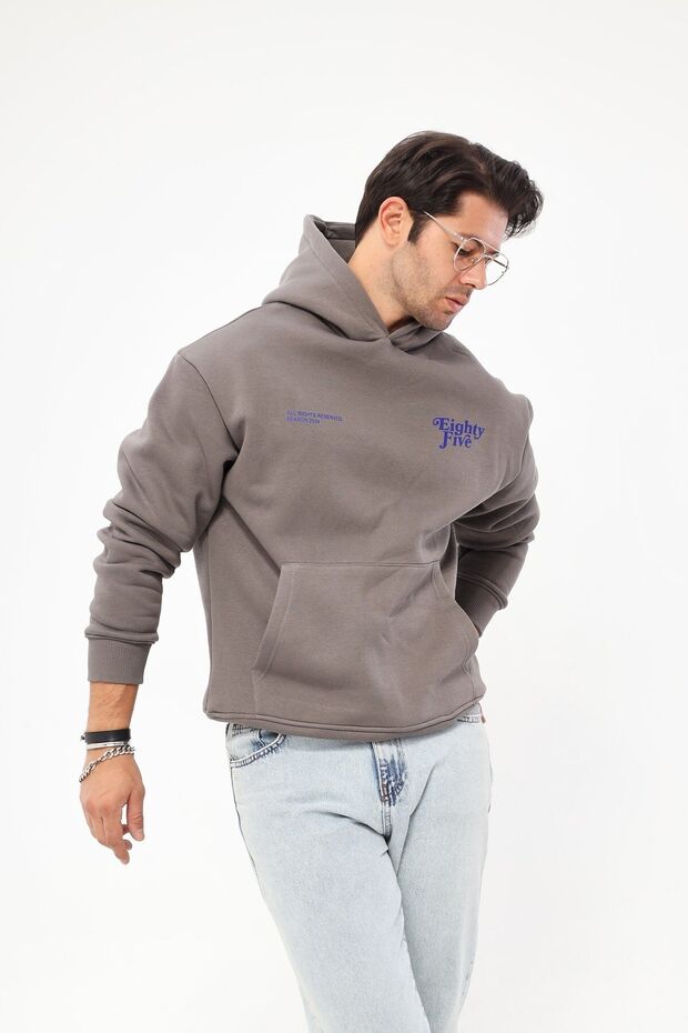 Unisex Oversize Sweatshirt Hoodie Eighty Five Printed Smoked – Hooded, Kangaroo Pocket, 3 Threads