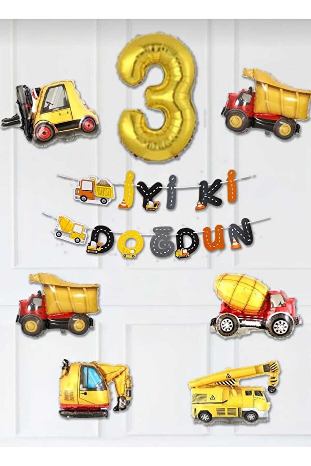 -Butik 10 Pieces Construction Themed Birthday Concept 10 Pieces