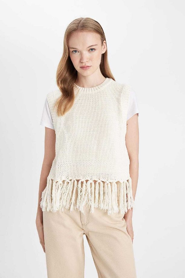 Coool Bisiklet Yaka Basic Düz Püsküllü Triko Süveter D5652ax24au - 4
