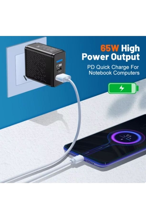 Hızlı Şarj Adaptörü Şarj Kafa 65w 2 Port Usb Type C Charger - 4