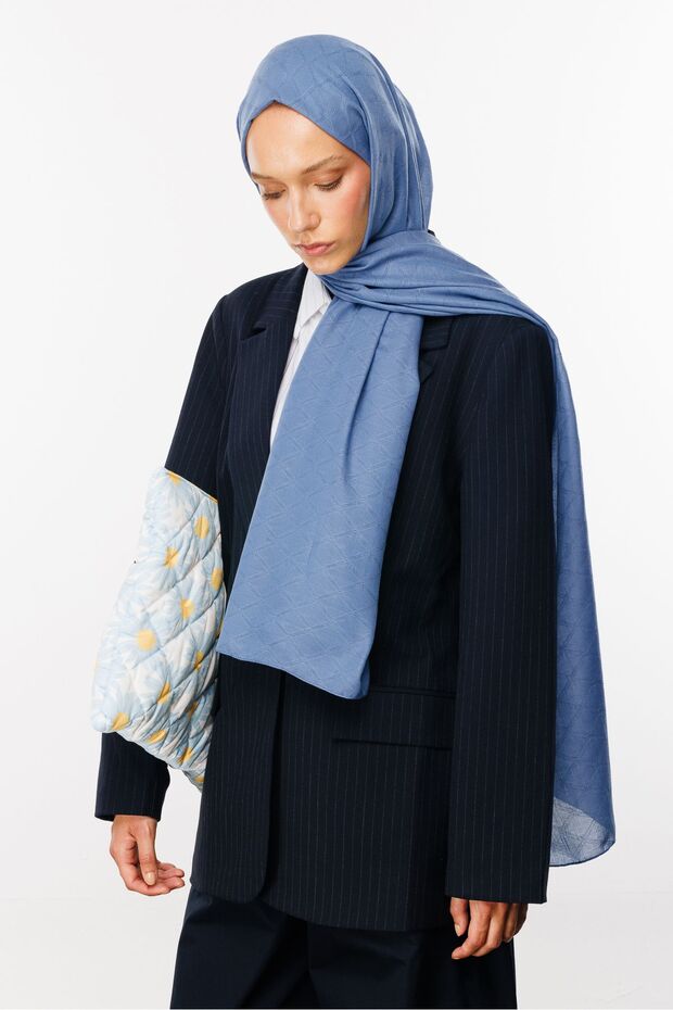 Gök Mavisi Bambu Jakar Şal - 5