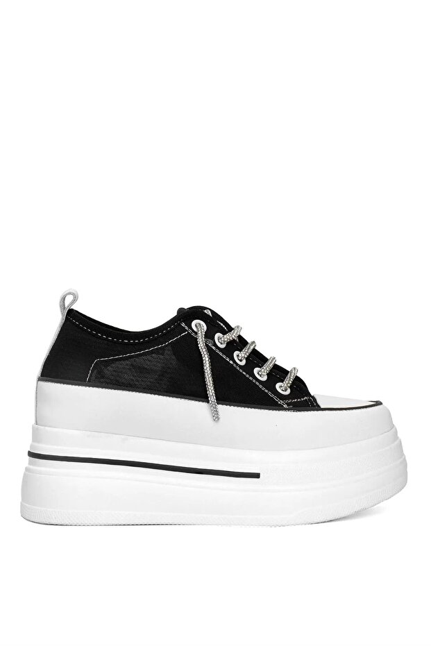 High Sole Women's Tulle Material Genuine Leather Sneakers
