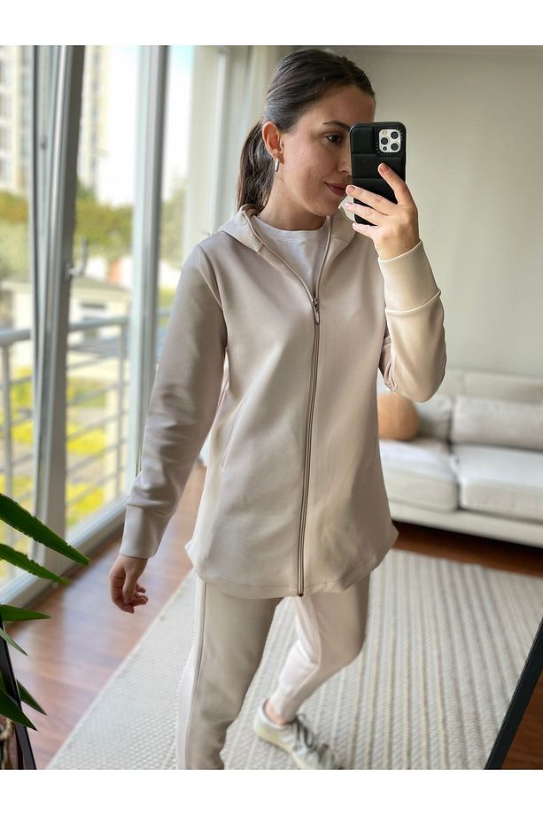 Kapüşonlu Sweat Tunik Scuba Sweat Tunik Cep Detaylı Kapüşonlu Tesettür Sweat Tunik - 3