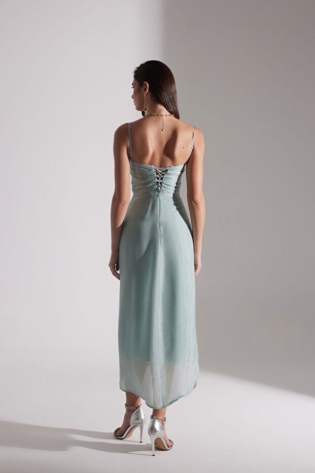 EVA DRAPELİ ASKILI GECE ELBİSESİ - 4