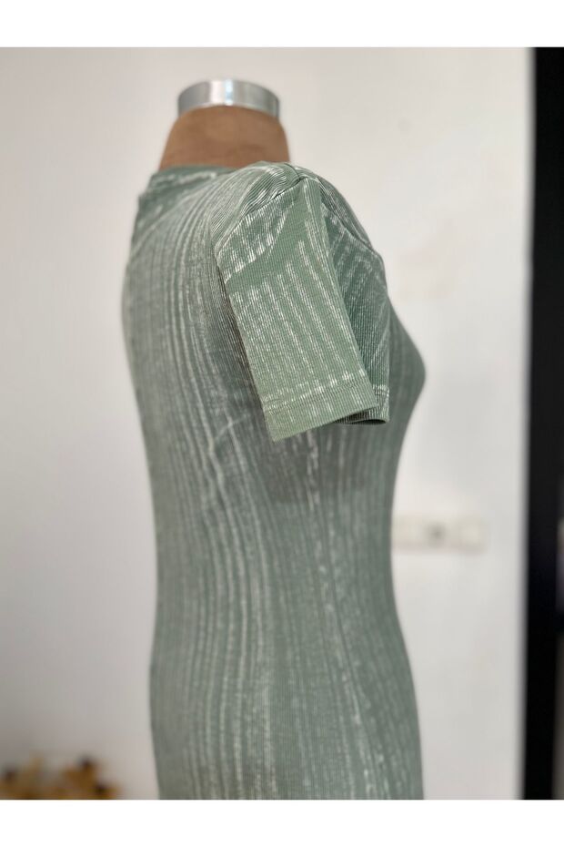 Taşlanmış Uzun Stretch Elbise - 4