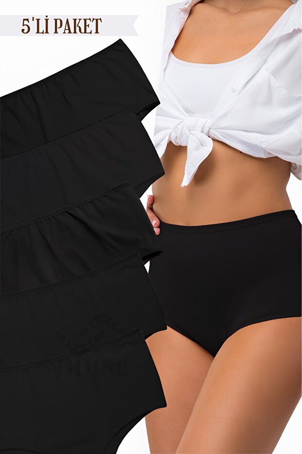 Magas derekú Lycra széles karimájú fekete alsónadrág nőknek - Oversize Plus Size, 5 csomag - 1