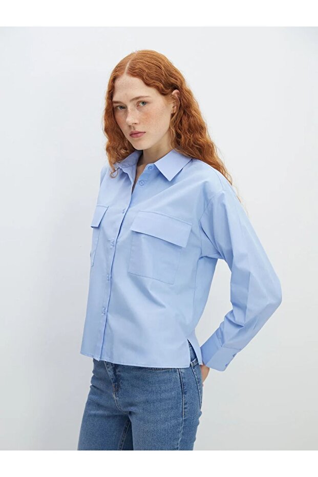 Lcw Vision Cold Blue Poplin Women's Shirt