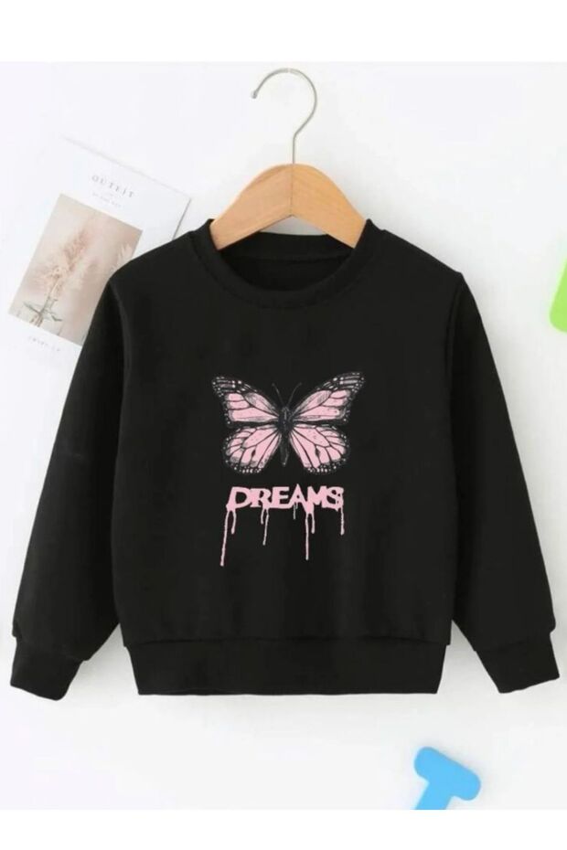 Children's Cotton Pink Butterfly Printed Sweatshirt