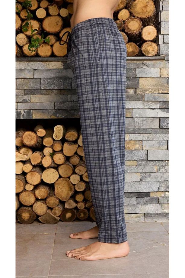Ince Tek Alt Çok Rahat Ekoseli Pamuk Pijama - 1