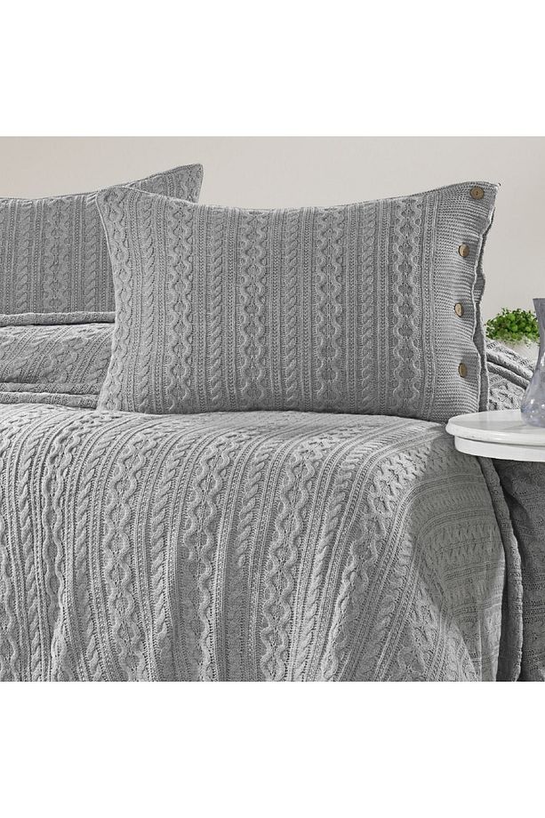 Su 4 Parça Çift Kişilik Tirko Örgülü Yatak Örtüsü Takımı Gri | 240 X 260 - 4